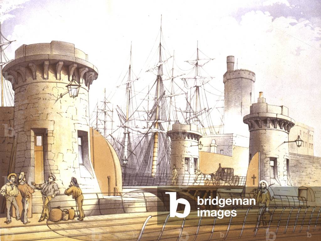 Stanley Dock Gates, 1864 (coloured litho)