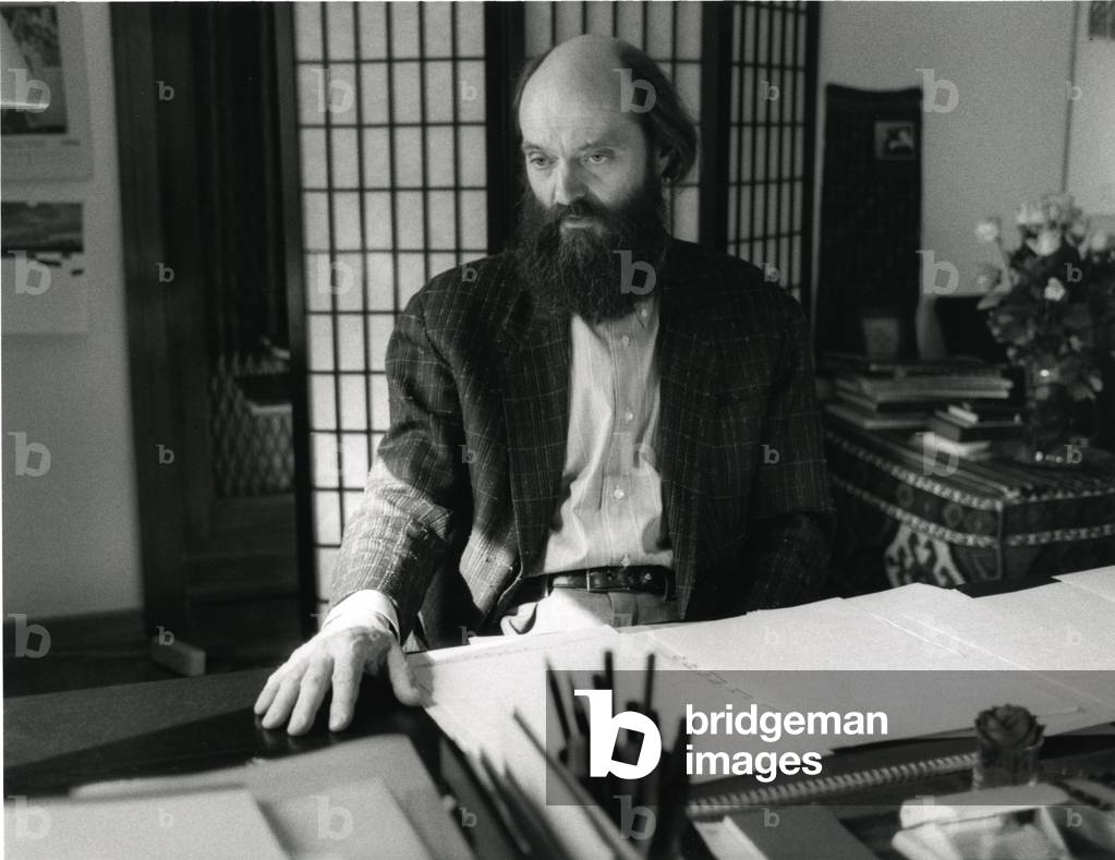 Arvo Pärt working, 1990 (photo)