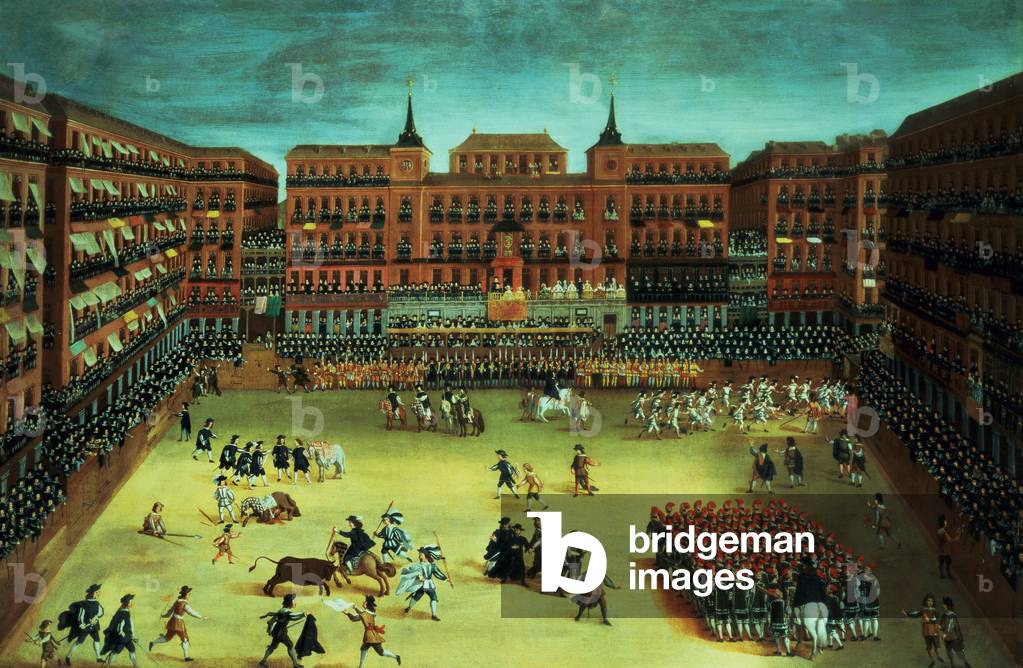 Panorama di una festa nella Plaza Mayor di Madrid