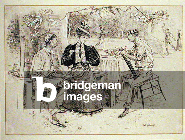 Tea and Tennis (pen & ink with bodycolour on paper)