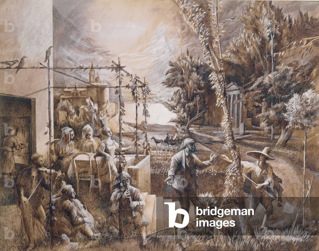 Allegorical Scene (pen & ink with w/c & bodycolour on paper)