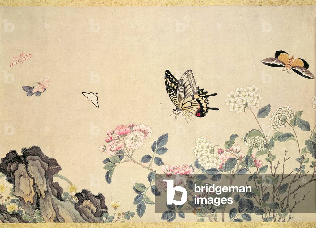 Roses and Insects, (painting, hanging scroll)