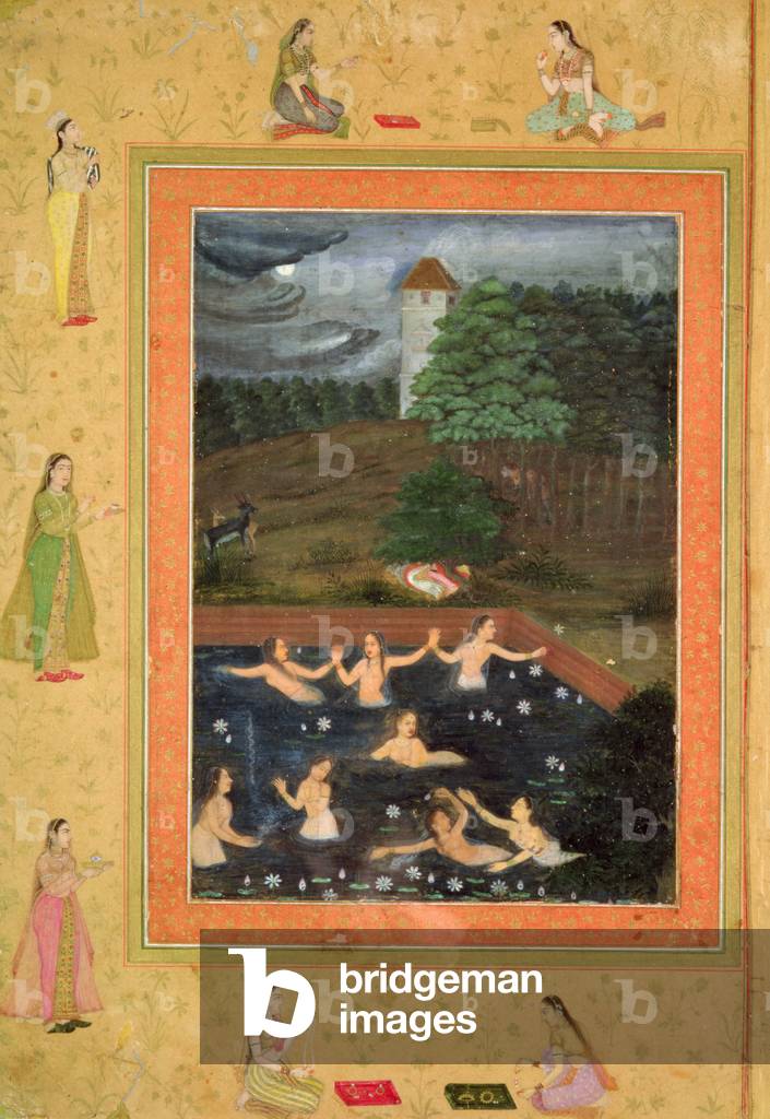 In. 07B.38r Otto donne che fanno il bagno, c.1650 (pergamena) (Attrib. a Payag)