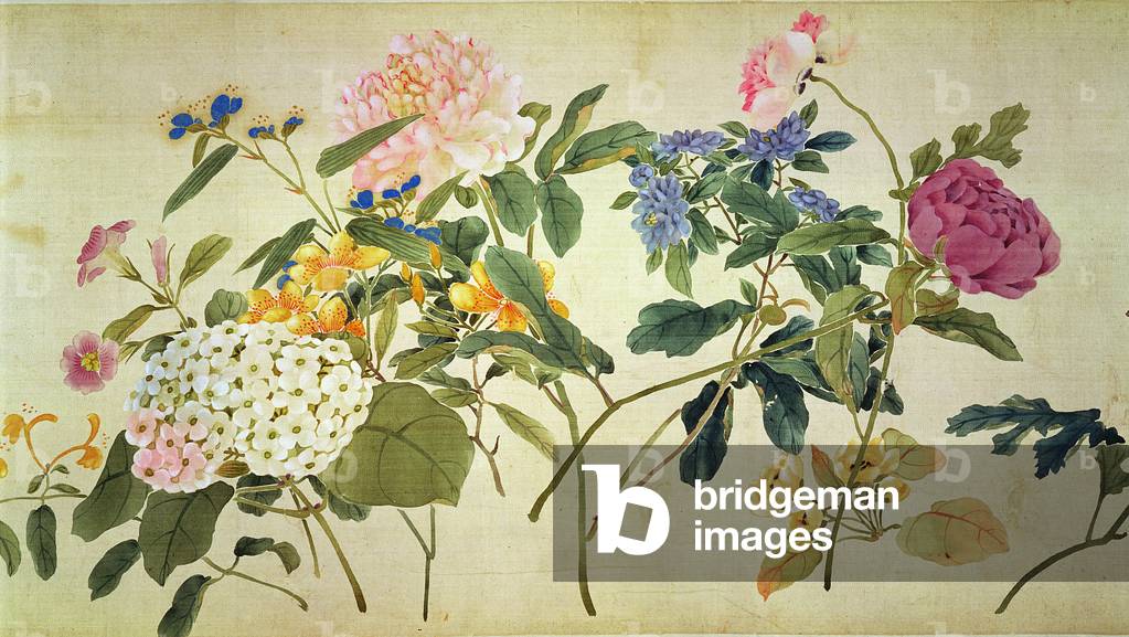 Botanische Studie von Blumen (w/c auf Seide)