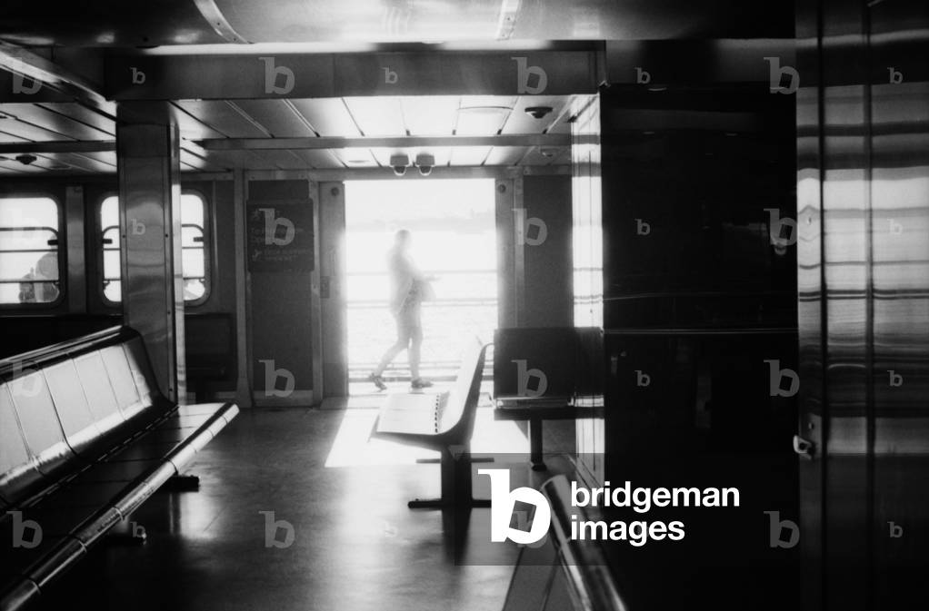 Staten Island ferry doorway, 2013 (b/w photo)