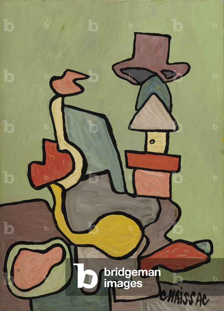 Composition with hat on green background, 1960 (oil on board)