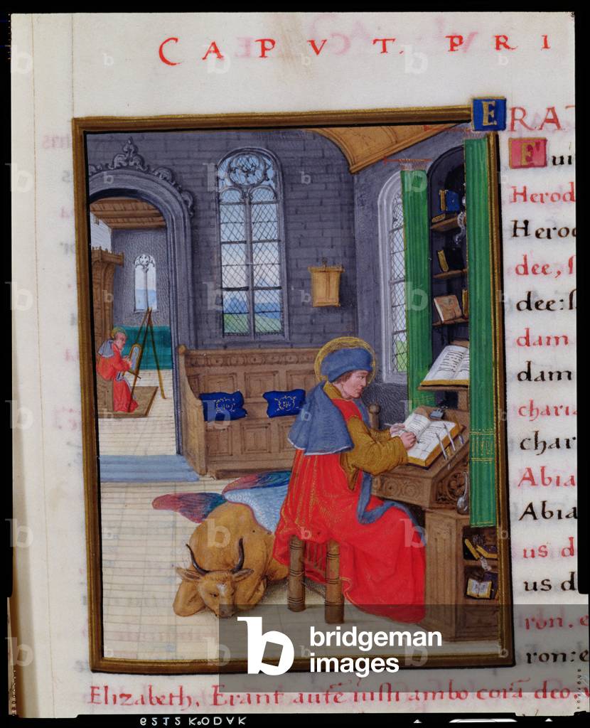 MS CCC 13 f.107 St. Luke, from a New Testament by the humanist scribe Peter Meghen (b.1466-p.1537) Flemish, 16th century (parchment)