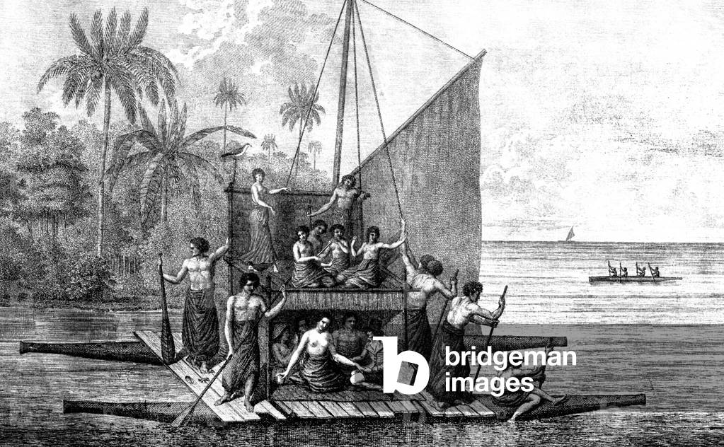 Double-hulled canoe, Tonga islands,  1791-1792 (engraving)