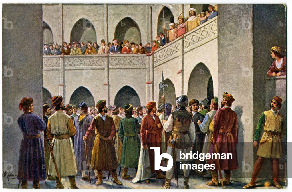 History. Czech Republic. Vladislas IV (Vladislas II of Hungary) king of Bohemia in 1471. Postcard, Czechoslovakia, c.1920.