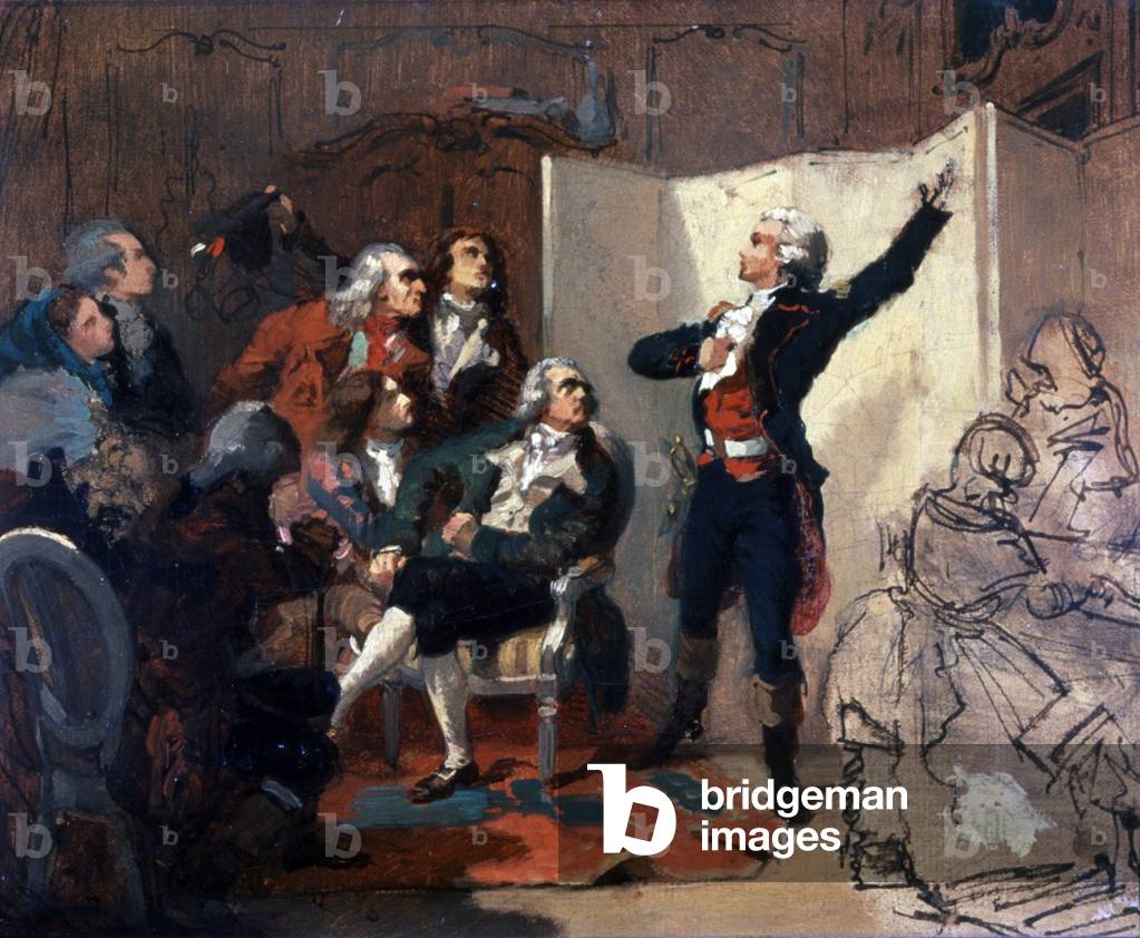 Rouget de Lisle sings the Marseillaise in a revolutionary salon, 19th century (painting)
