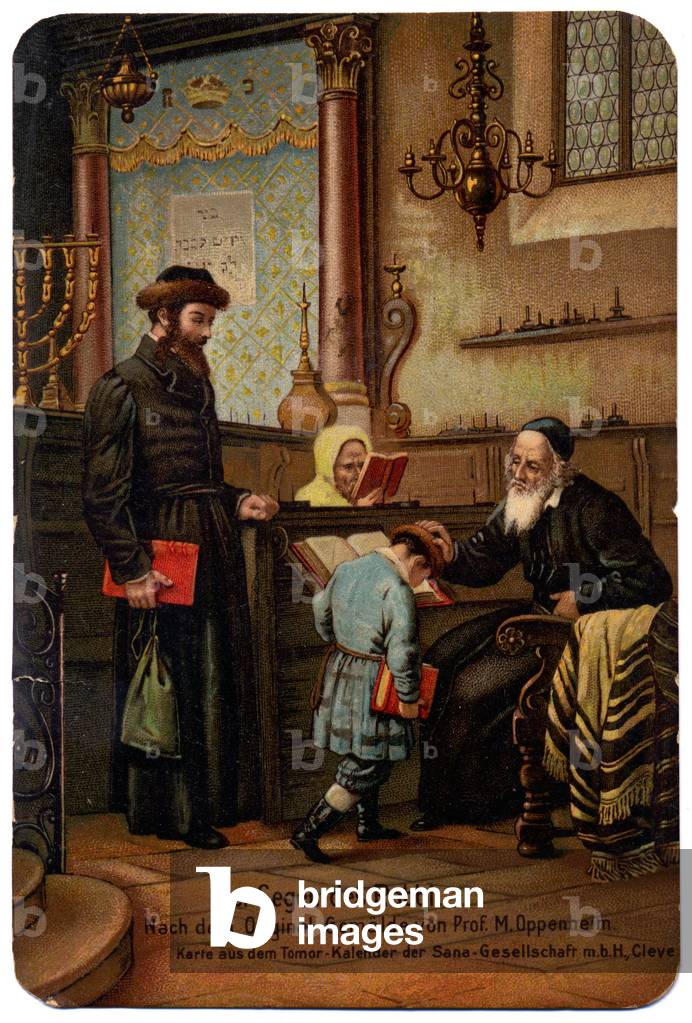 Religion. Rabbi's blessing. Postcard by M. Oppenheim, Germany, c.1900.