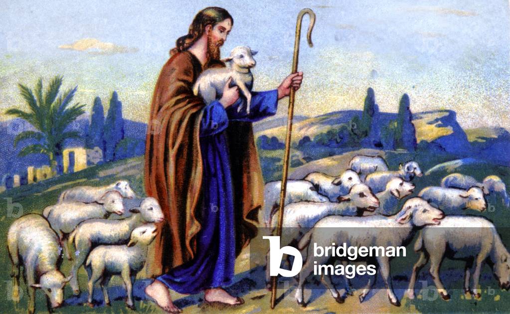 Christ as a shepherd, c.1900 (postcard)