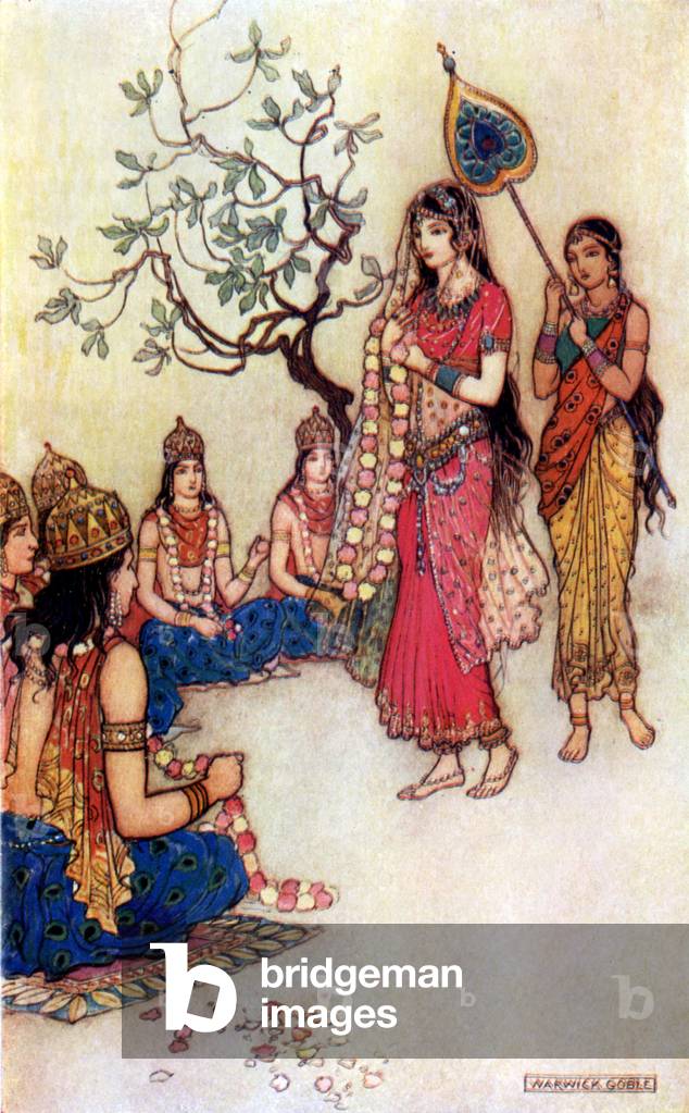 Princess Dayamanti choosing a husband, 1913 (engraving)