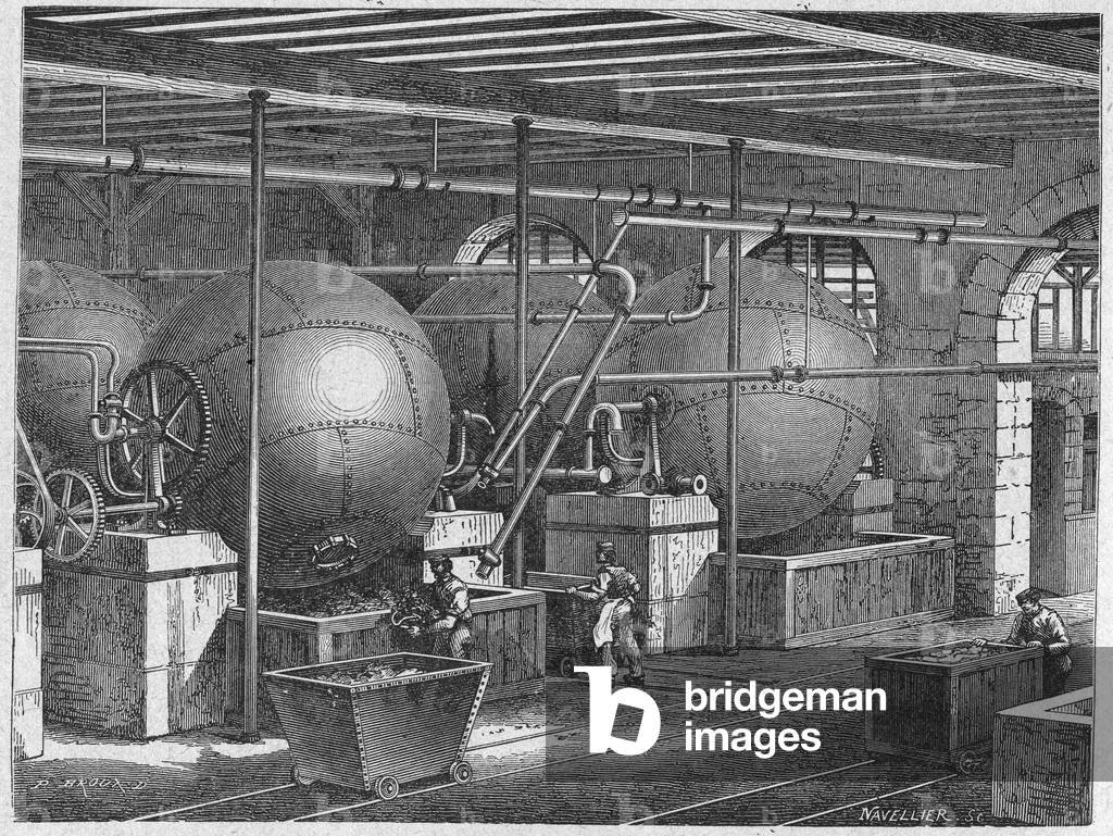 Science. Paper Making. Rags washing machine (cotton paper making). Engraving in: Grands hommes et grands faits de l'industrie, France, c.1880 (engraving)
