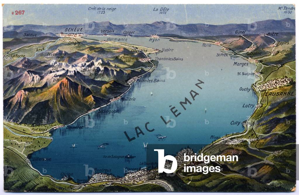 Geography. Switzerland. Lake Geneva. Postcard, Switzerland, c.1900 (postcard)