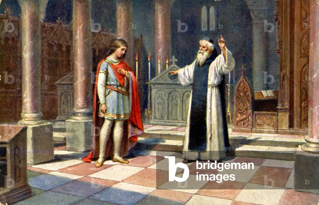 Wenceslas III and Conrad, Archbishop of Prague, 1306. Postcard, Czechoslovakia, c.1920.