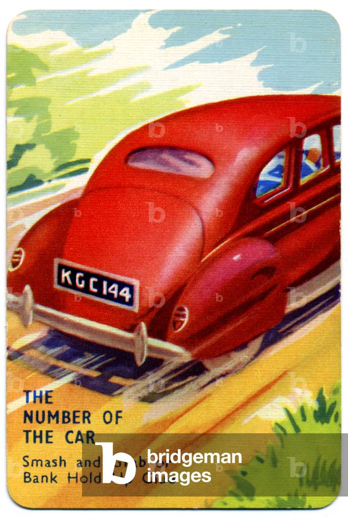 License plate of a car, c.1950 (card)