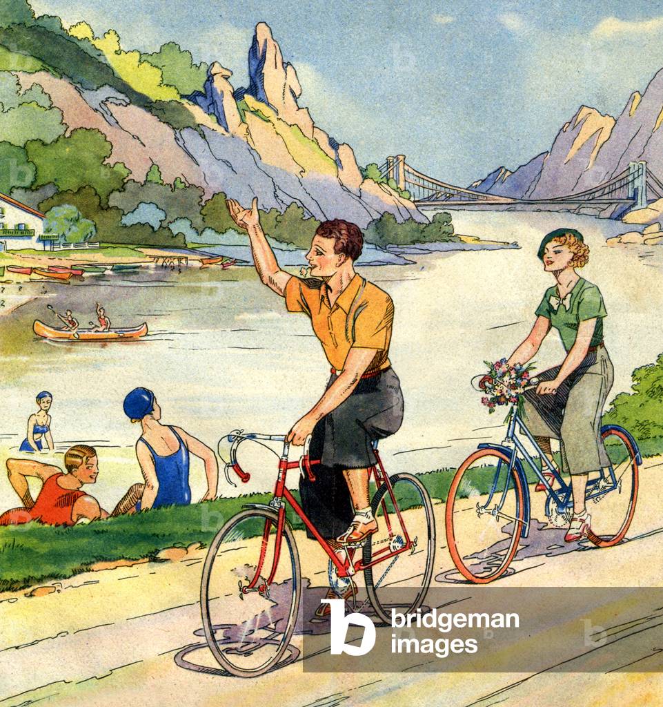 Couple on a bicycle, 1937 (illustration)