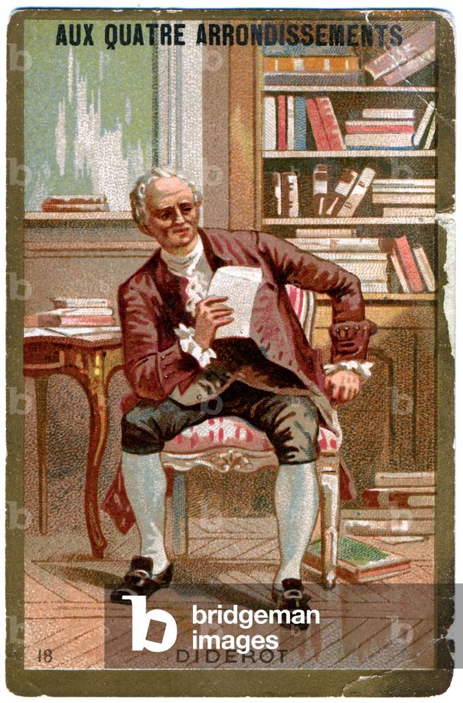 Literature. The french philosopher Denis Diderot. Imagery from the parisian department store: Aux Quatre Arrondissements, France, c.1900