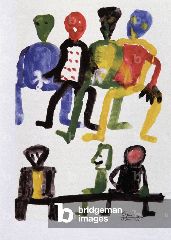 Litterature. Draw by the romanian writer Eugene Ionesco, France, June, 15, 1985 Additional rights Eugene Ionesco! (print)