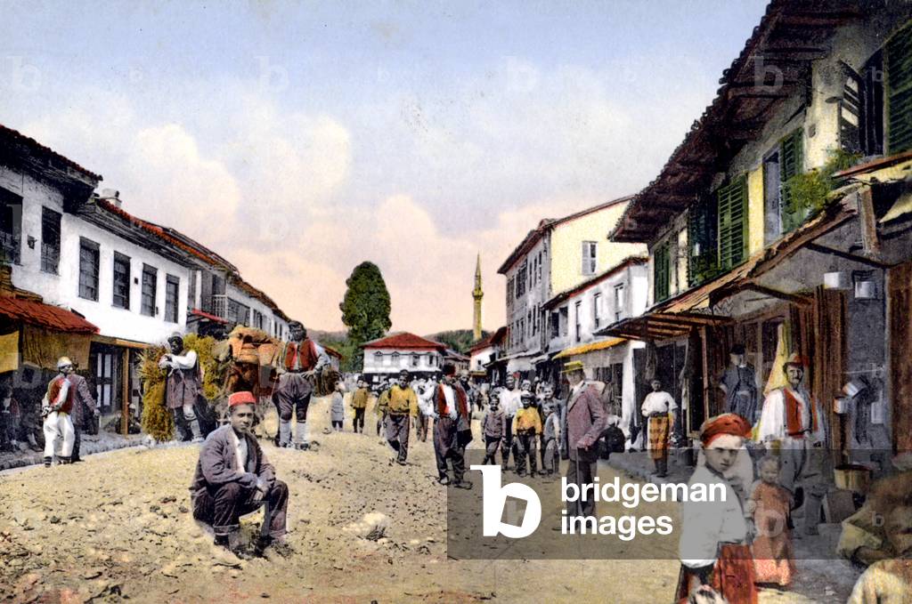 street scene in a village in Albania, postcard c. 1920