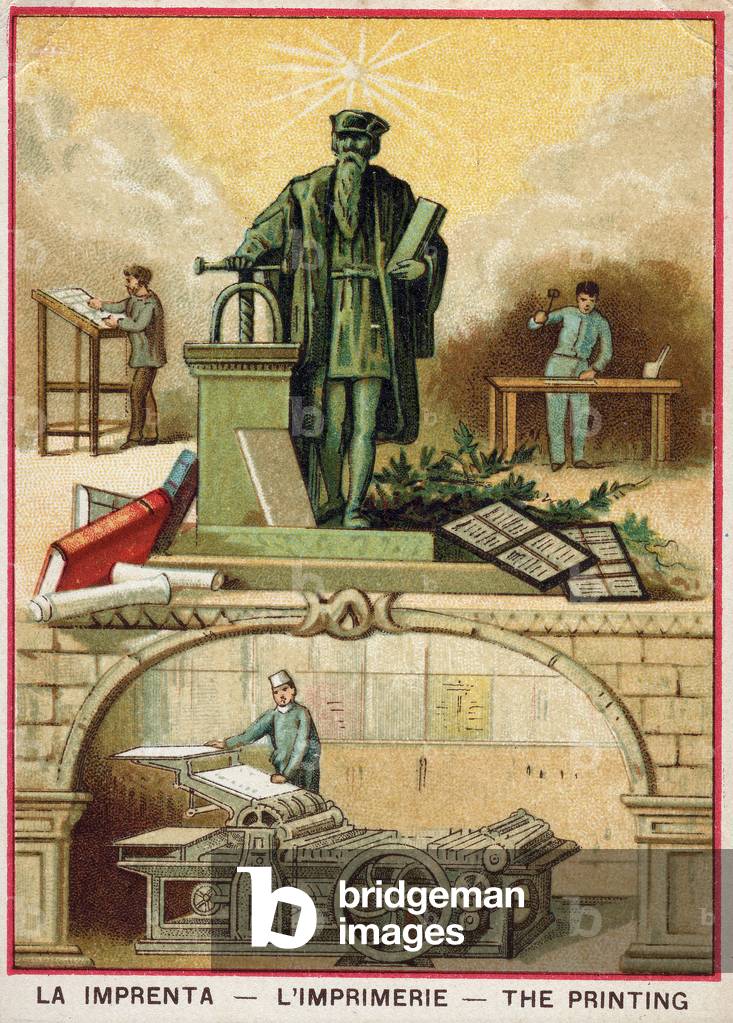Science. The printing, Johannes Gutenberg. c.1900 (chromo)