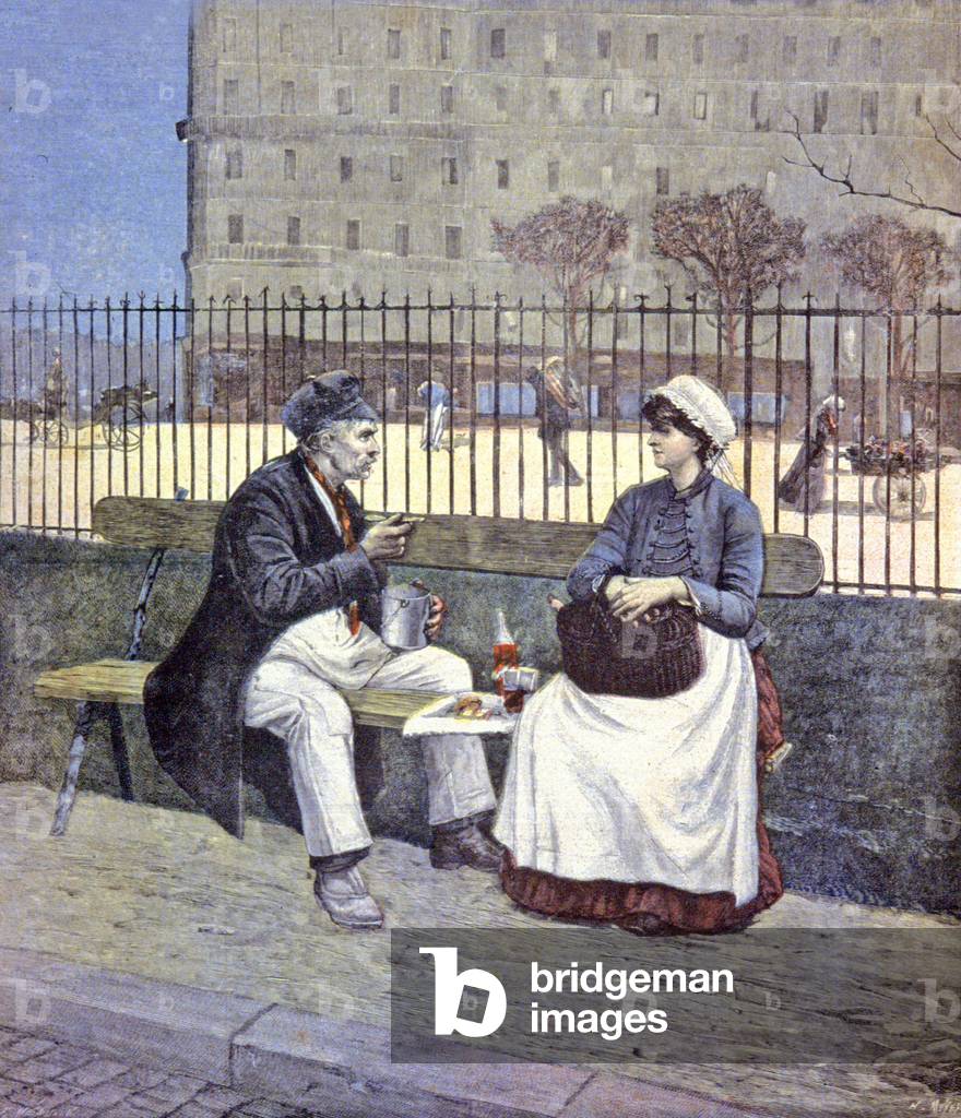 The breakfast of the Parisian worker, 1891 (engraving)