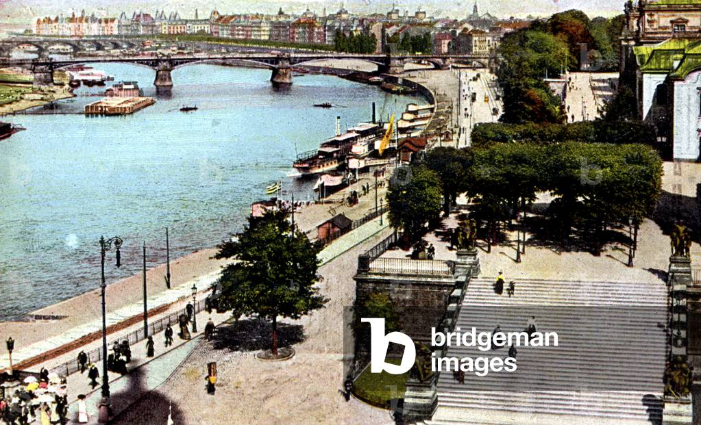 view of Dresden along the Elbe in Germany c. 1920, postcard