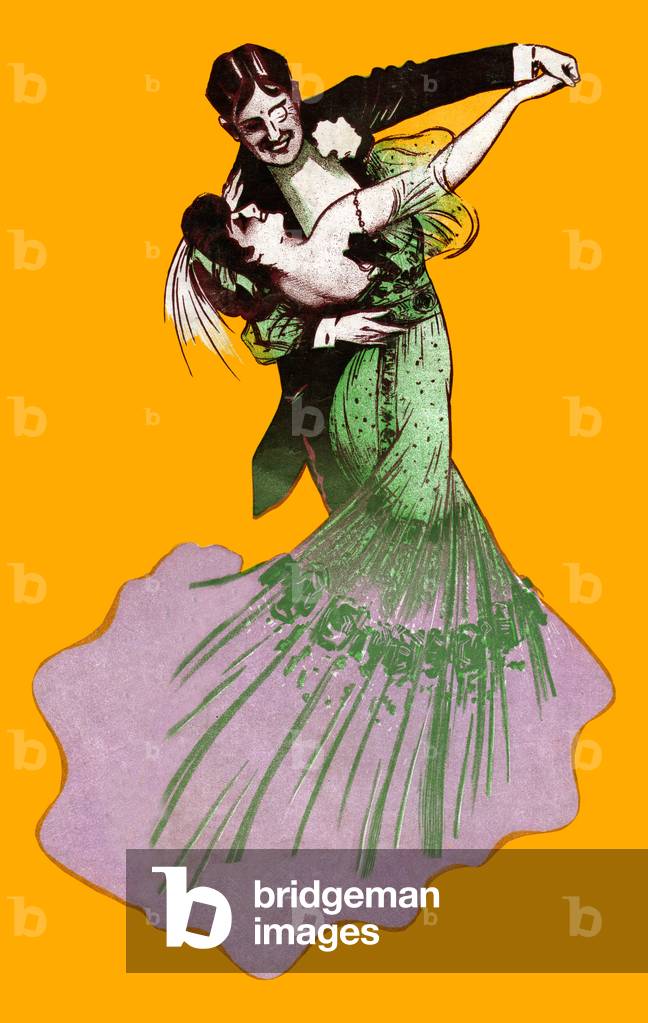 Couple dancing waltz. circa 1900 (illustration)