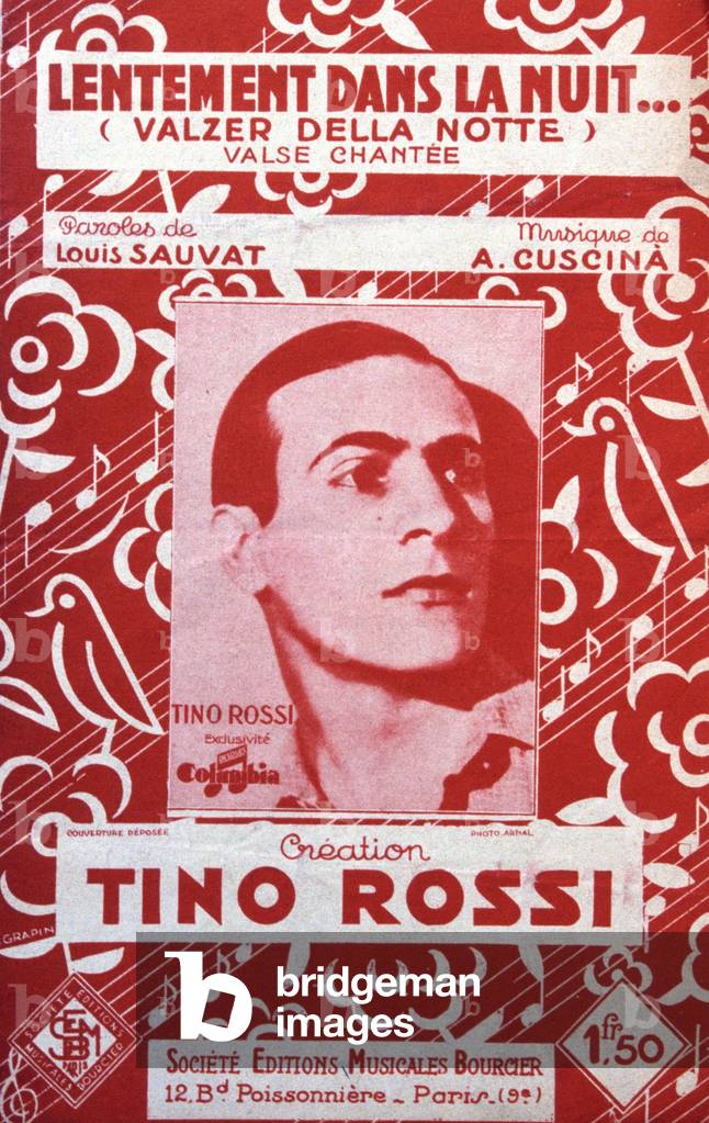 Slowly into the night, song by Tino Rossi. Sheet music cover, France, circa 1930 (print)
