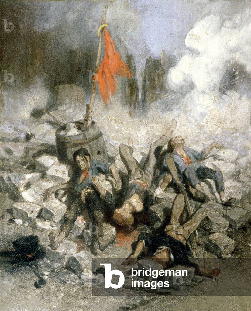 1848 Revolution: barricades in Paris (oil on panel)