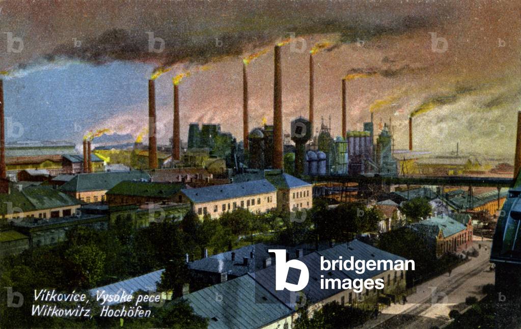 Economy. Vitkovice (Witkowitz) Mines and Iron Works, steel mill in the Czech Republic. Postcard, France, c.1910.