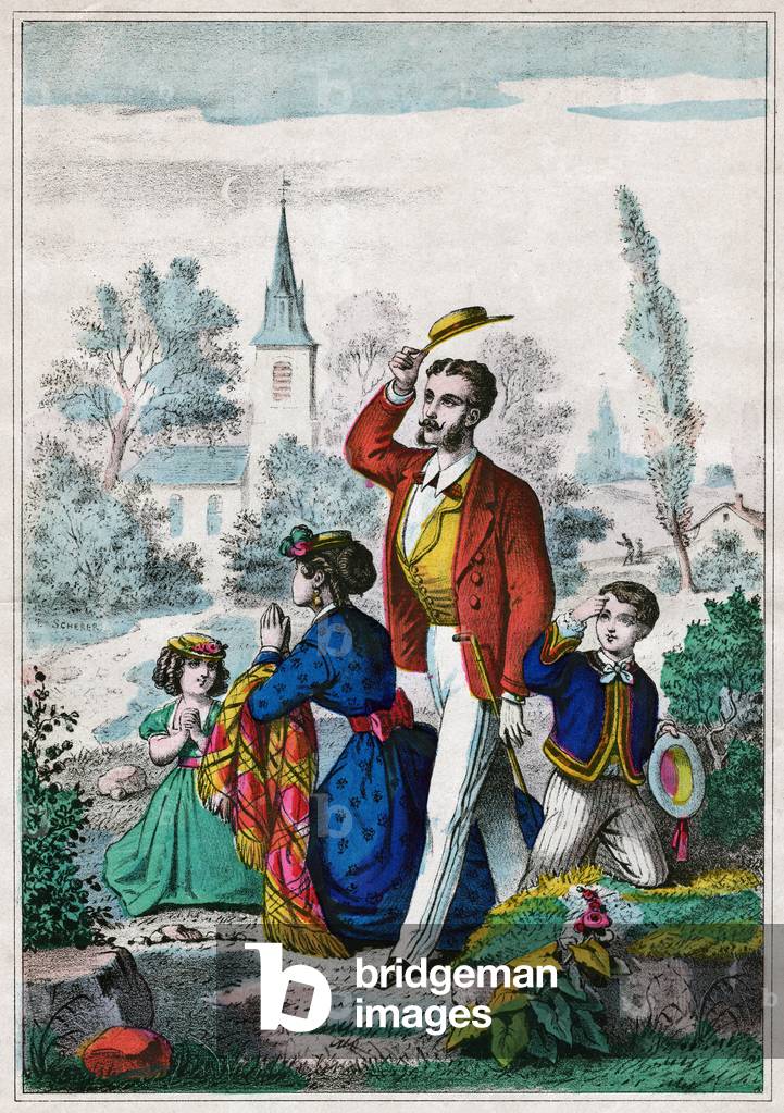 Prayer of the Angelus. (engraving, circa 1880)