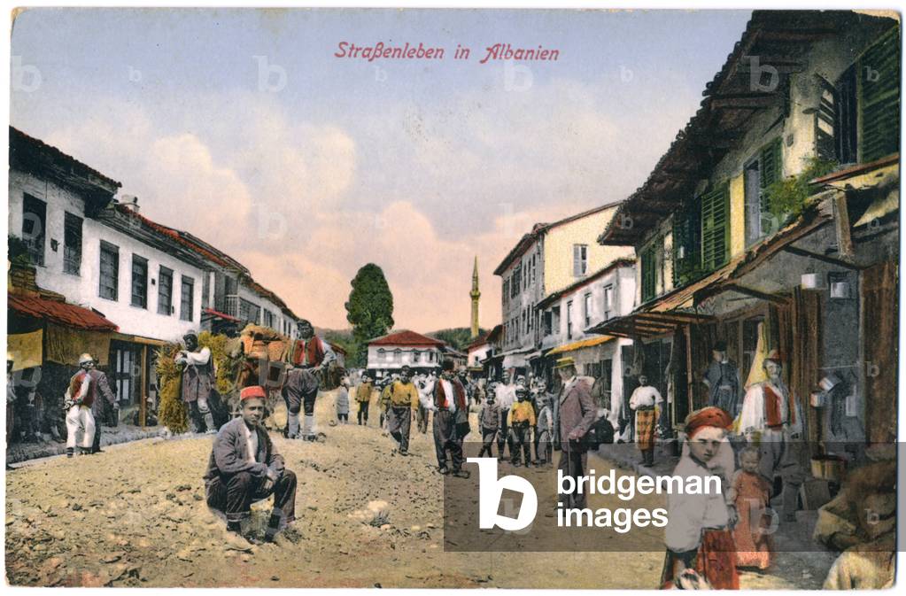 Geography. Albania. Street in a village. Postcard, Albania, c.1920 (postcard)