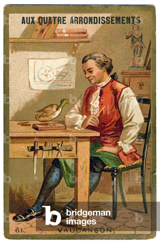 Science. The french inventor Jacques de Vaucanson. Imagery from the Parisian Department Store: Aux Quatre Arrondissements, France, c.1900