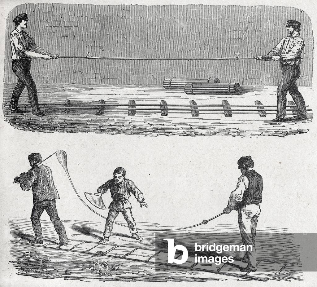 Science. Glass making. Glassworks in the XIXth cent: childs labour. Engraving in: Grands hommes et grands faits de l'industrie, France, c.1880 (engraving)