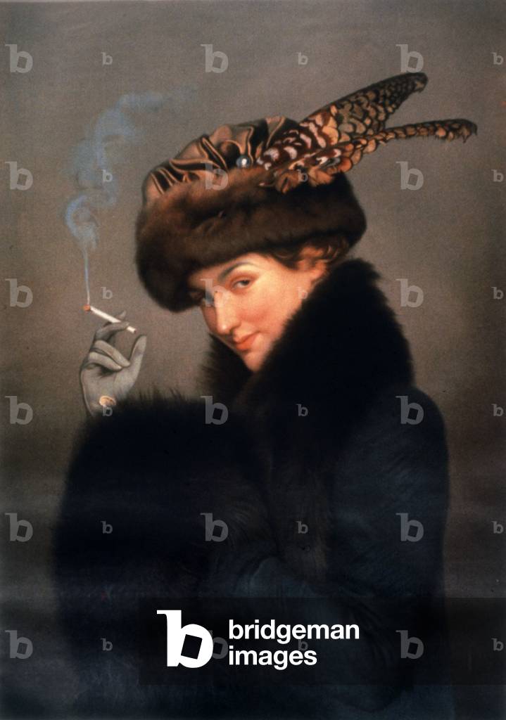 Woman smoking a cigarette, 1913 (illustration)