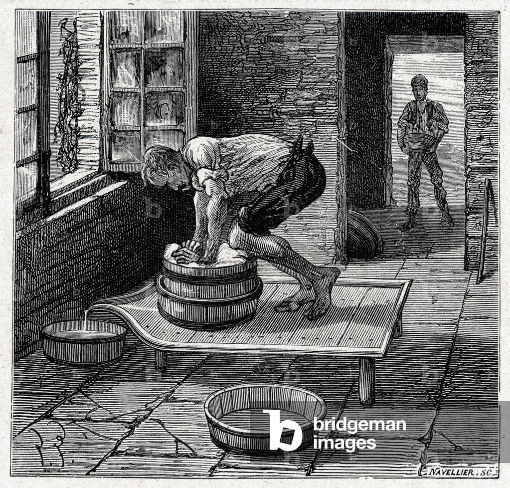Food and Beverage. Production of the Cantal cheese. Engraving in: Grands hommes et grands faits de l'industrie, France, c.1880 (engraving)