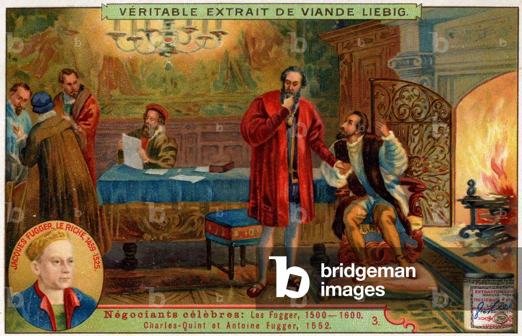 History. Spain. Charles V, Holy Roman Emperor, and the trader Anton Fugger. Imagery, France, c.1900 (print)