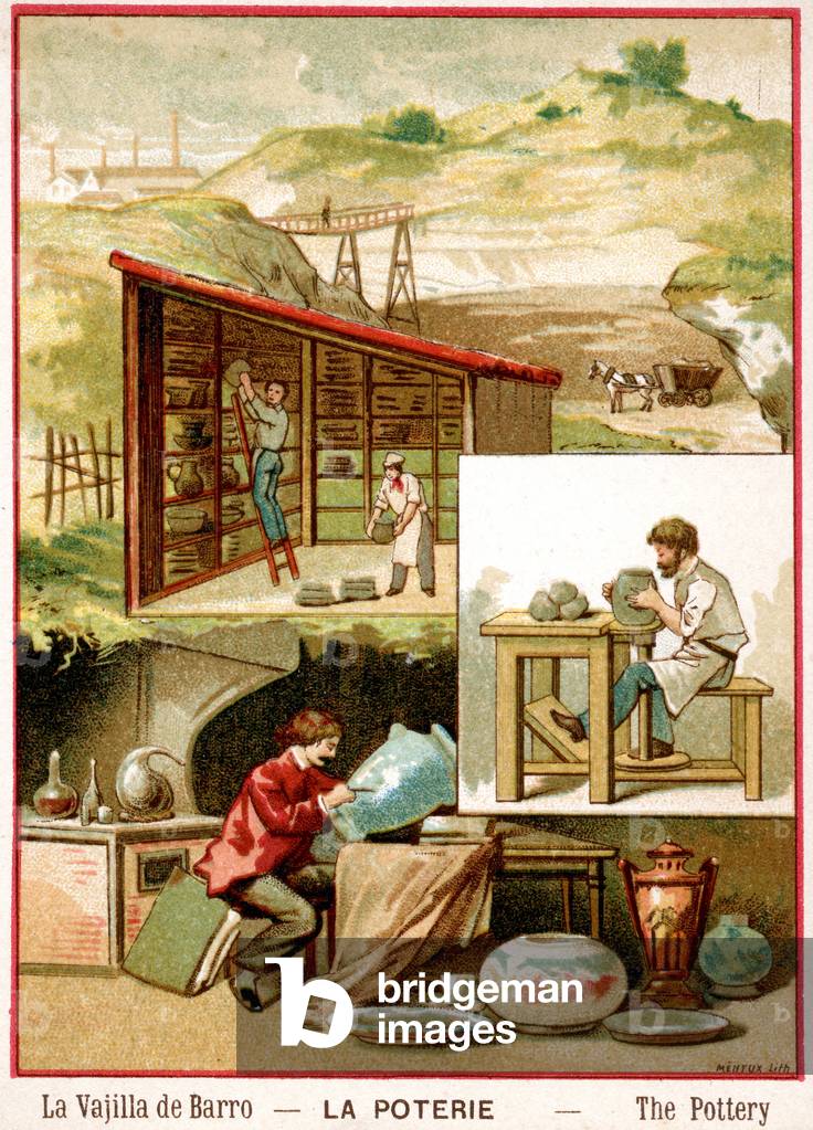 Pottery: from the clay to the potter workshop, early 20th century (chromo)