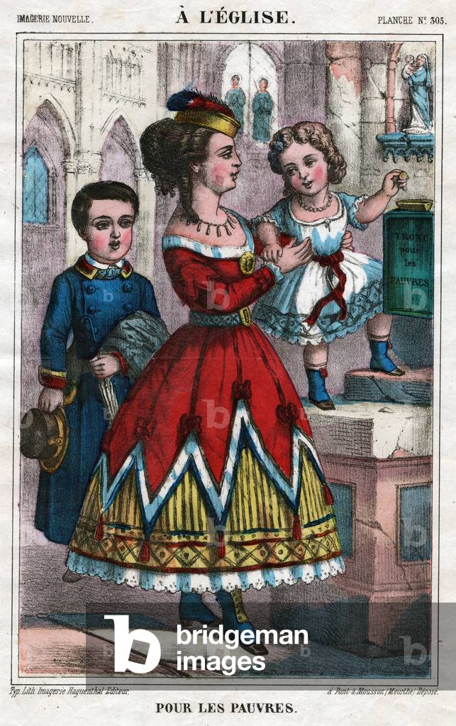Charite to the church. (engraving, circa 1880)