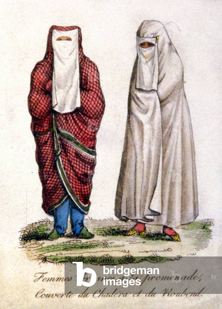 Persian women wearing tchador, early 19th century (engraving)