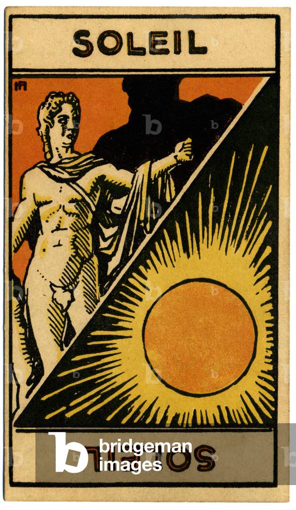 Paranormal. Astrology. The Sun (star). Astrologic card from: Le Tarot Astrologique (Astrological Tarot), by Georges Muchery, France, 1927