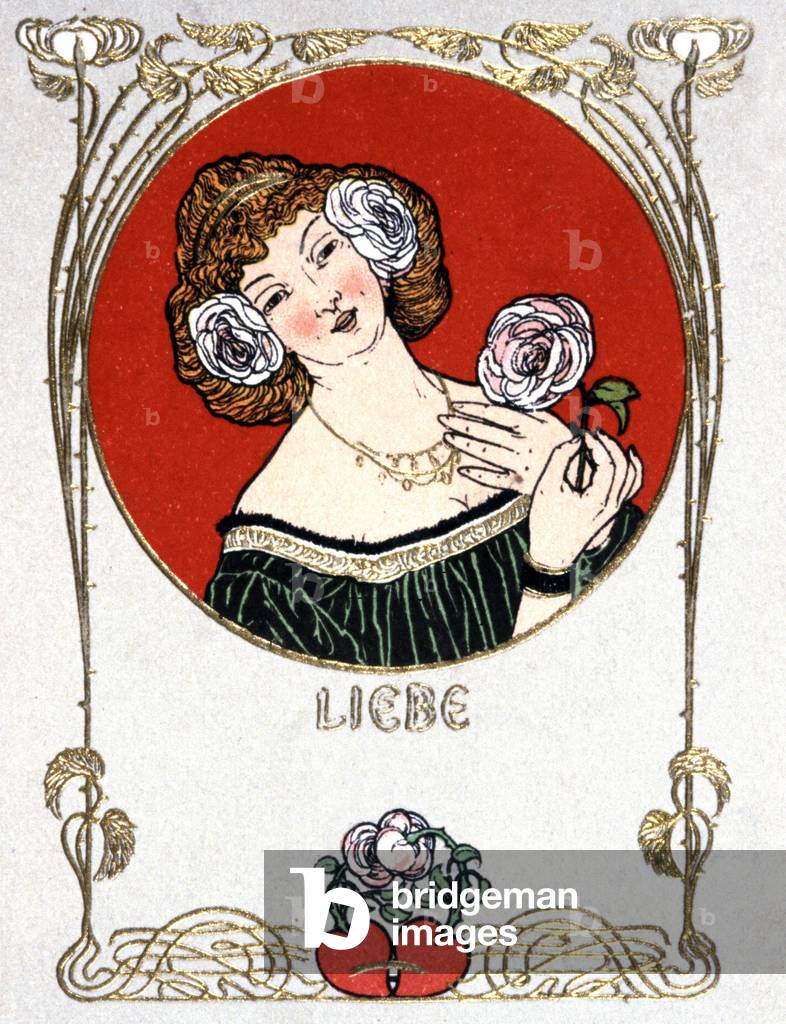 Liebe (woman with roses), Germany, circa 1905 (poscard)