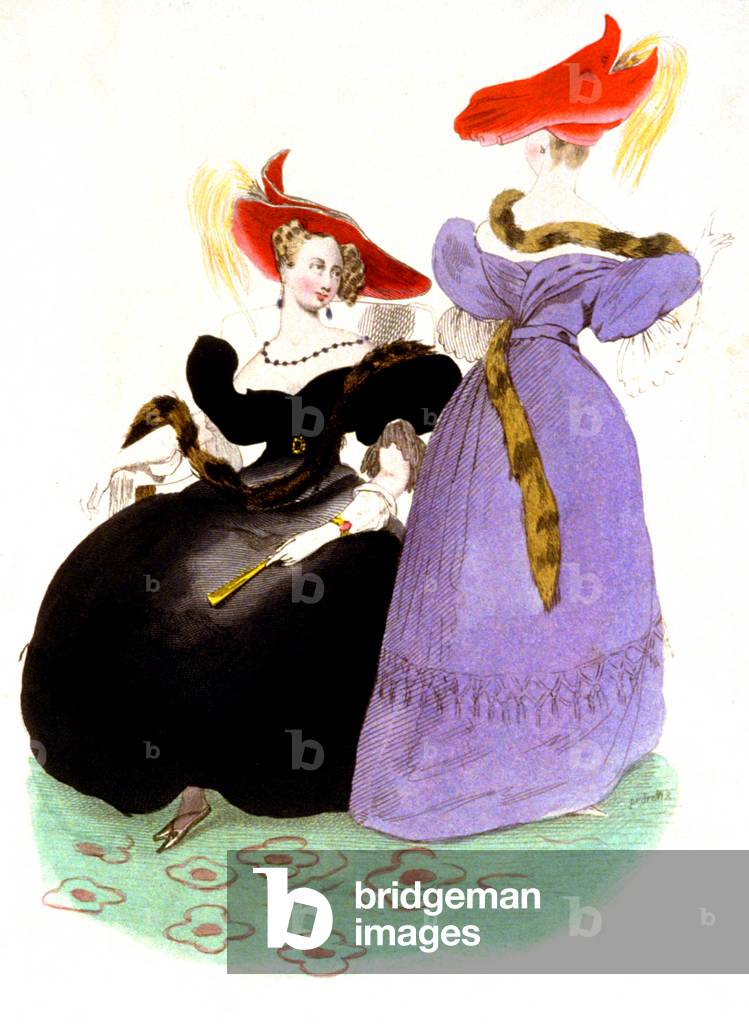 Women in velvet dress, c.1840 (illustration)