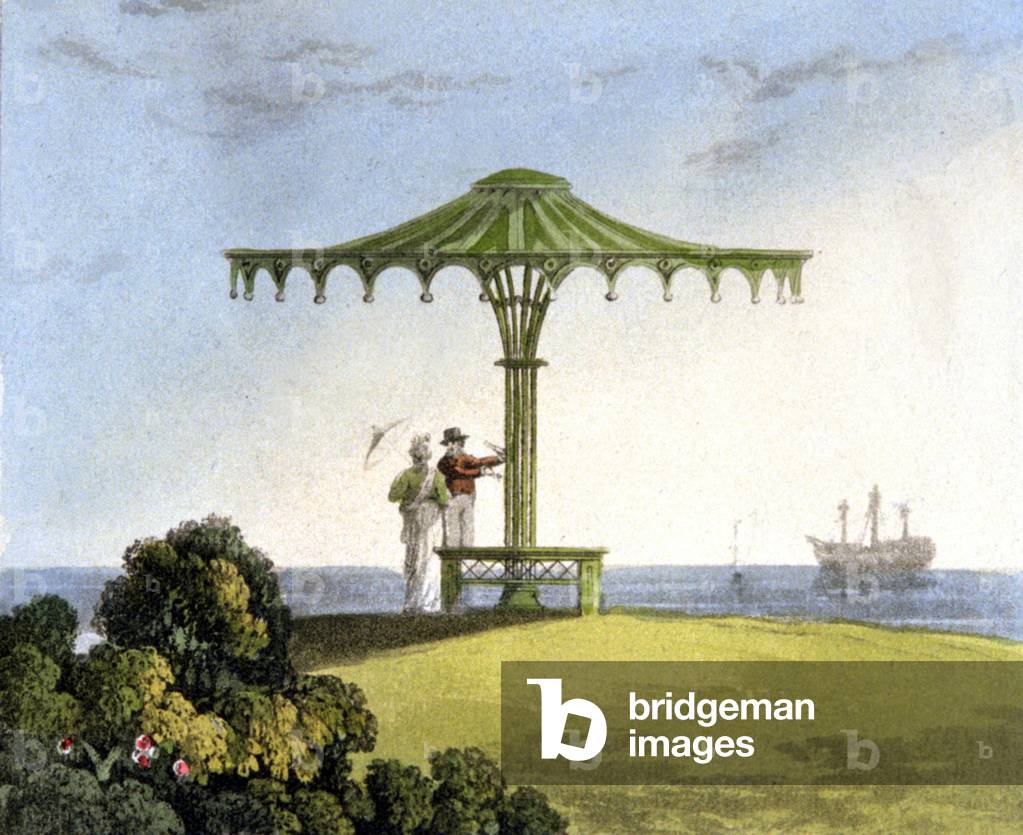 Covered garden seats, 1822 (engraving)
