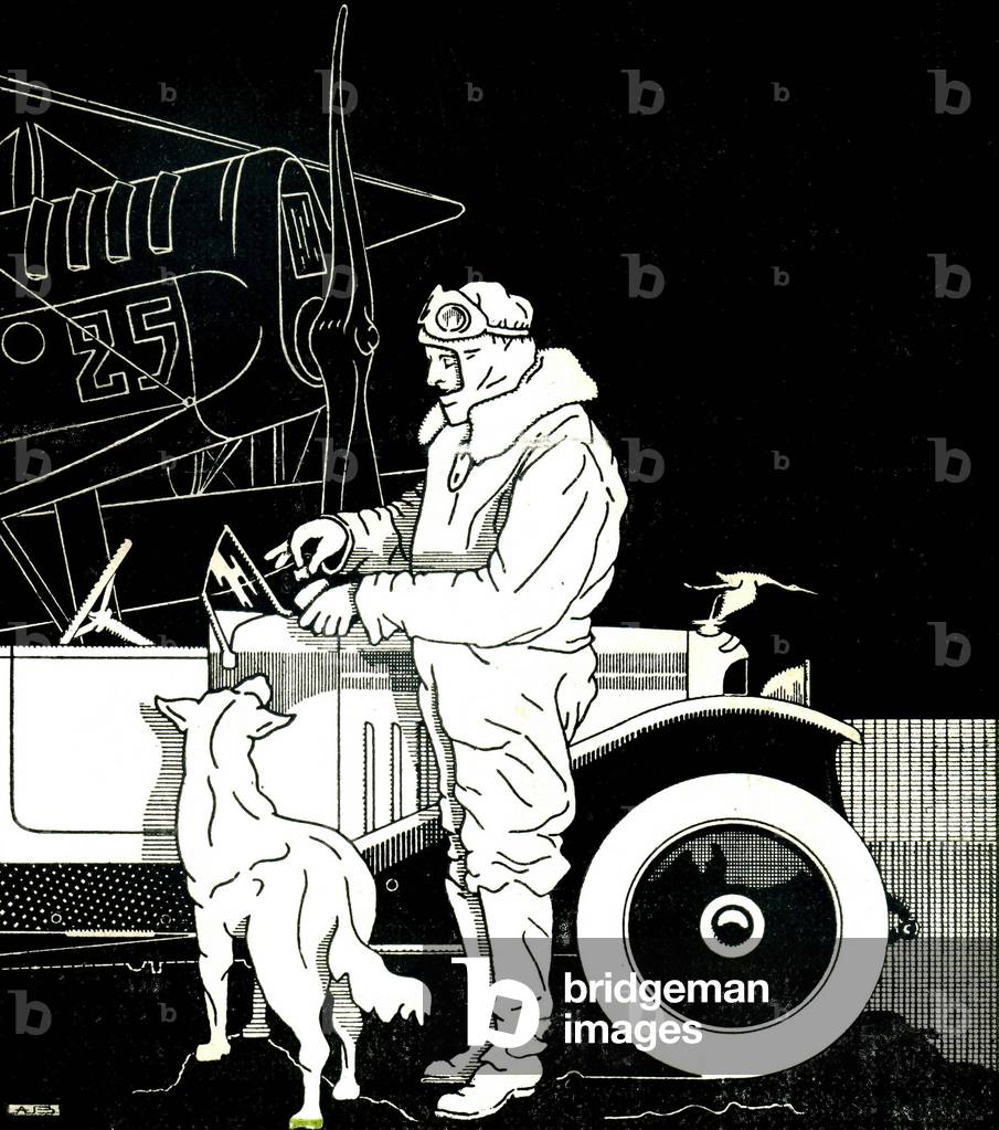 Pilot with his plane, 1927 (illustration)