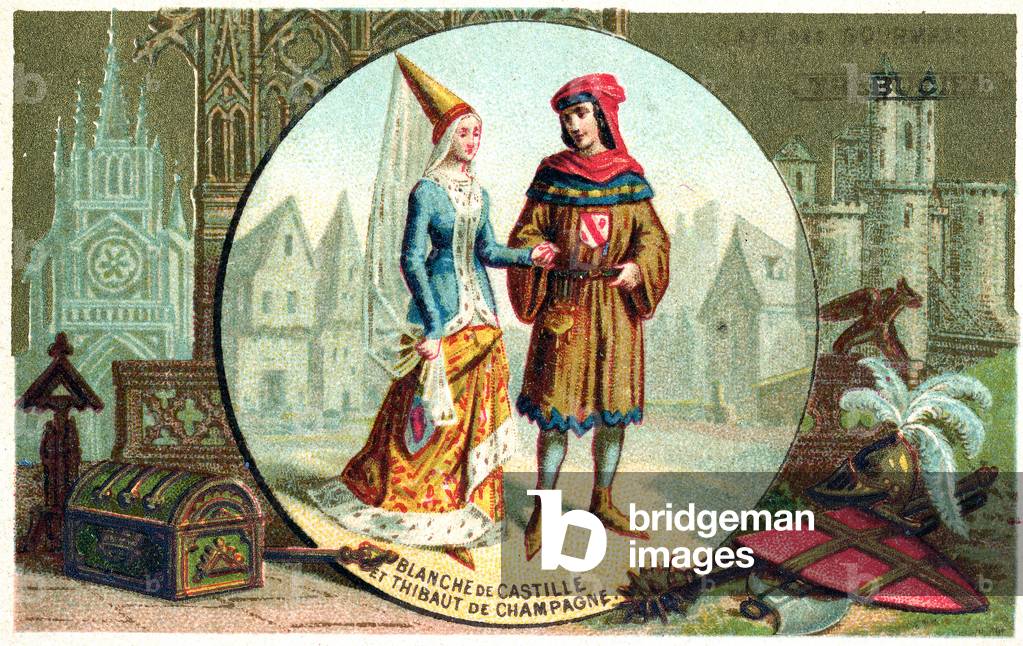 Blanche of Castile and poet Thibaud de Champagne, early 20th century