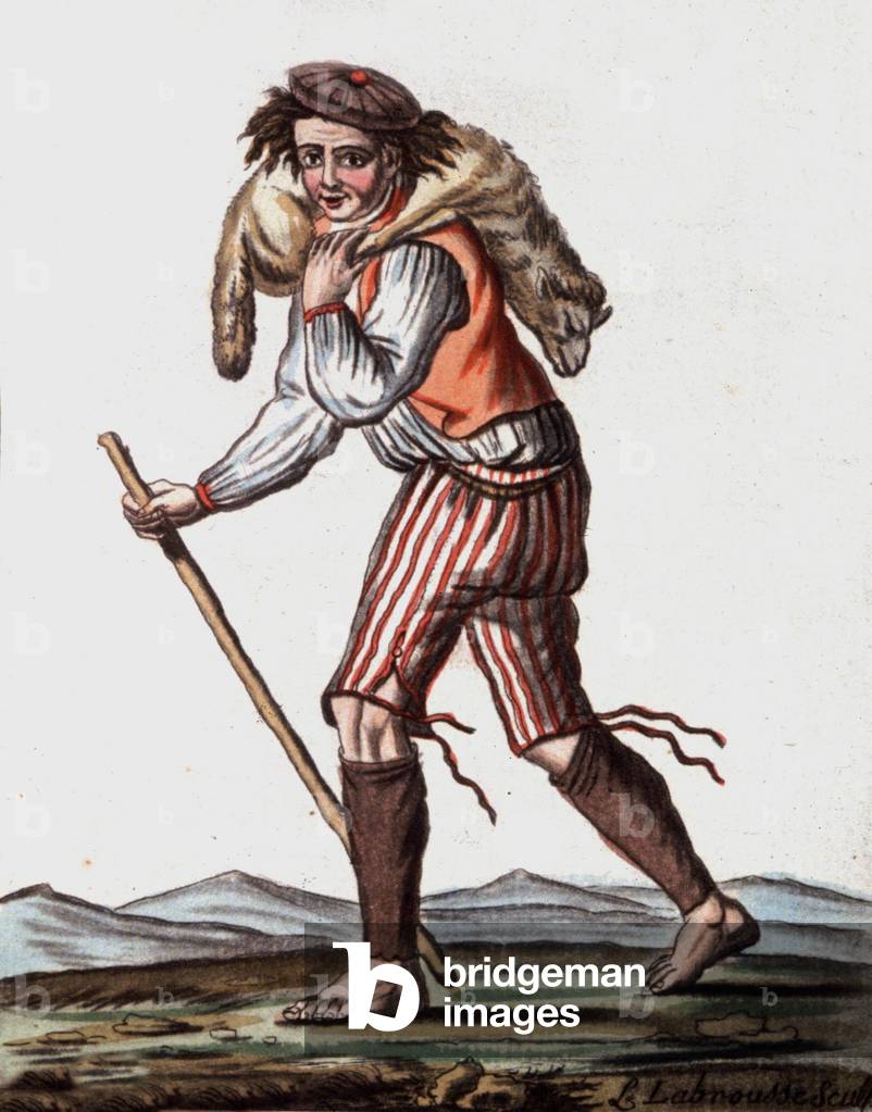 Lamb trader in the french country (landes), 1810 (engraving)