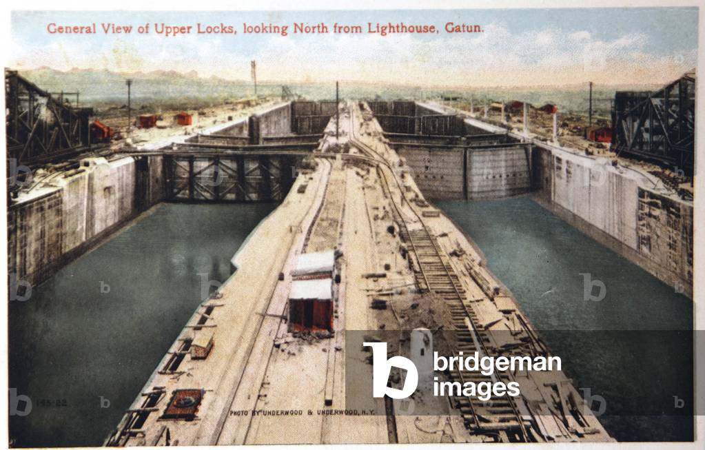 Geography. Panama. Panama Canal, Upper Locks, looking North from Lighthouse, Gatun. Postcard, USA, c.1920 (postcard)